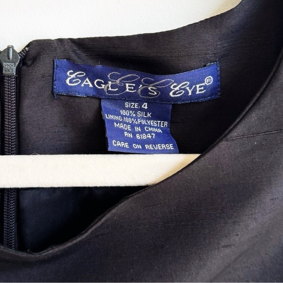 VINTAGE EAGLE'S EYE Black Silk Floral Trimmed Sheath Dress 4 - Picture 8 of 8